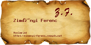 Zimányi Ferenc névjegykártya